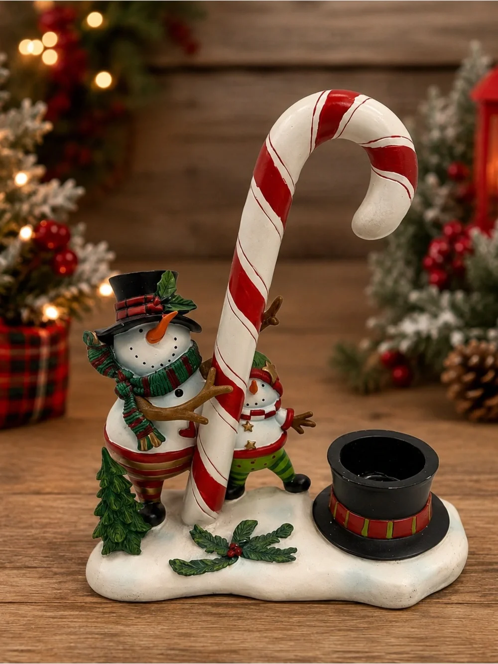 Yankee Candle Snowman Candy Cane Tealight Holder Christmas Decor Holiday